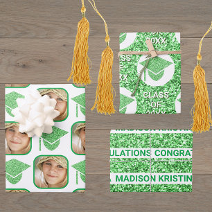 Grad Glam Green Cap Modern Assorted Celebrate Wrapping Paper Sheet