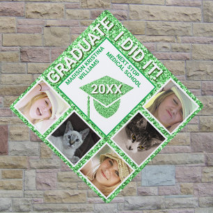 Grad Glam Green Celebration Trendy 5 Photo Graduation Cap Topper