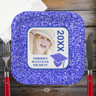 Grad Glam Navy Cap Elegant Cool Photo Party Paper Plate