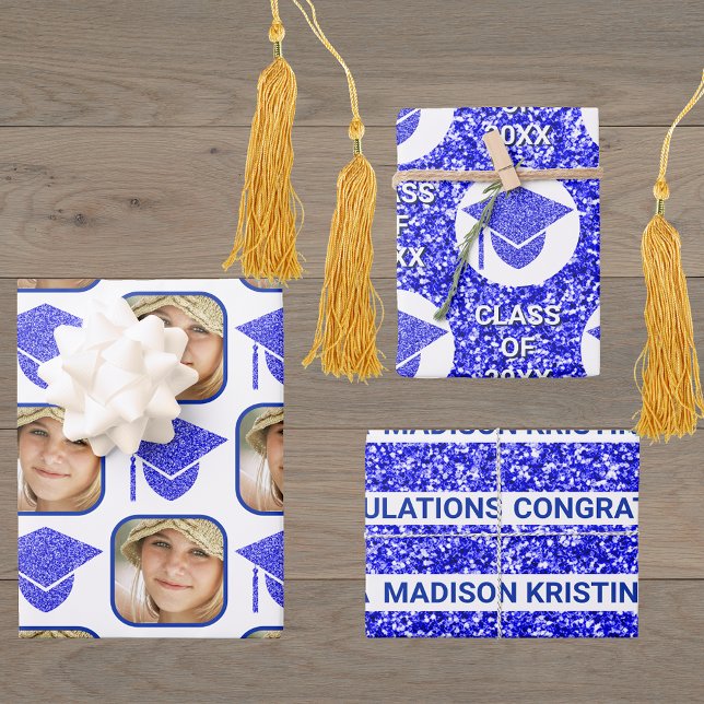 Grad Glam Navy Cap Modern Assorted Celebrate Wrapping Paper Sheet (Creator Uploaded)