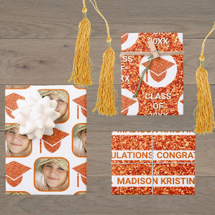 Grad Glam Orange Cap Modern Assorted Celebrate Wrapping Paper Sheet