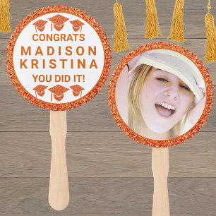 Grad Glam Orange Cap Simple Elegant Picture Hand Fan