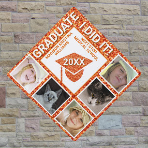 Grad Glam Orange Celebration Trendy 5 Photo Graduation Cap Topper
