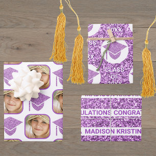 Grad Glam Purple Cap Modern Assorted Celebrate Wrapping Paper Sheet