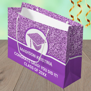 Grad Glam Purple Cap Simple Elegant Custom Large Gift Bag
