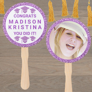 Grad Glam Purple Cap Simple Elegant Picture Hand Fan