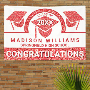 Grad Glam Red Cap Graduation Congratulations Banner