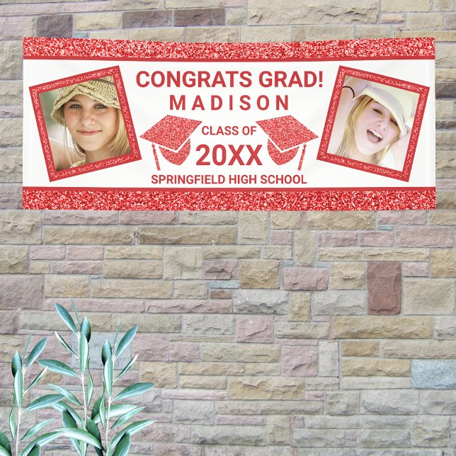 Grad Glam Red Cap Graduation Party Picture Banner (Creator Uploaded)