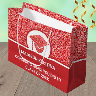 Grad Glam Red Cap Simple Elegant Custom Large Gift Bag