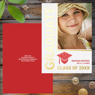 Grad Glam Red Cap Stylish Graduate Photo