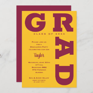 GRAD Gold and Maroon Graduation Invitation