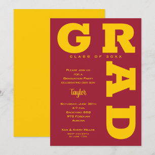 GRAD Gold on Crimson Graduation Invitation