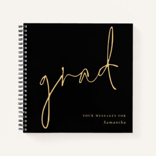 Grad Gold Script Black Graduation Guest Book