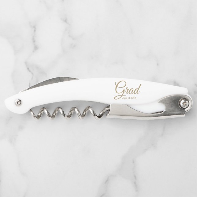 Grad gold script class year elegant graduation corkscrew (Back)