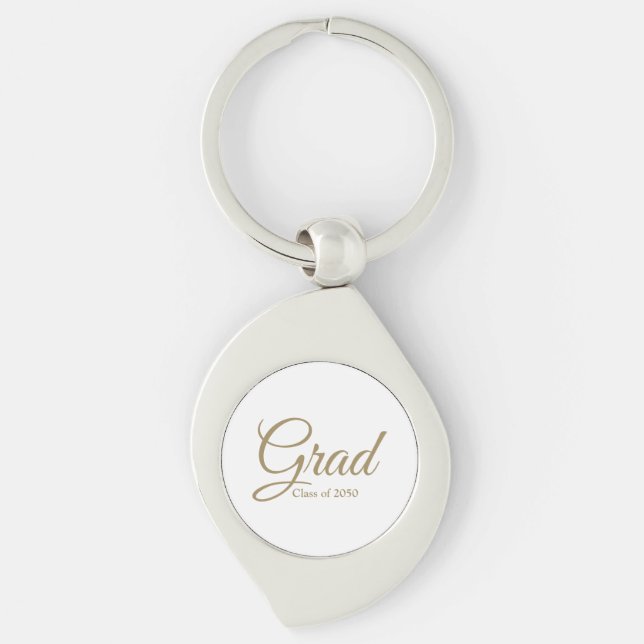 Grad gold script class year elegant graduation keychain (Front)