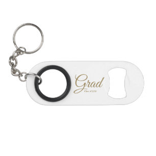 Grad gold script class year elegant graduation keychain bottle opener