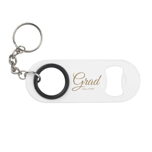 Grad gold script class year elegant graduation keychain bottle opener (Front (Horizontal))