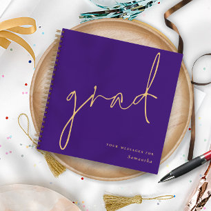 Grad Gold Script Purple Graduation Guest Book