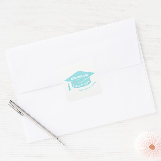 Grad / Graduate / Graduation Blue Square Sticker (Envelope)