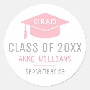 grad / graduate / graduation feminine classic round sticker