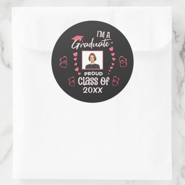 Grad Graduate Photo Graduation Class Personalize  Classic Round Sticker (Bag)