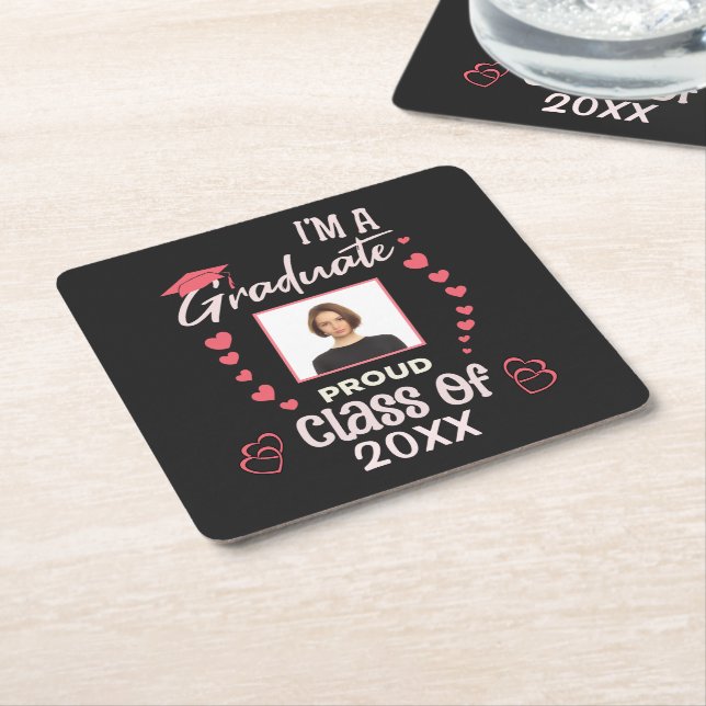 Grad Graduate Photo Graduation Class Personalize Square Paper Coaster (Angled)