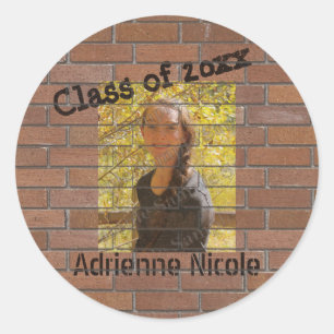 Grad Graffiti Photo on Bricks Classic Round Sticker