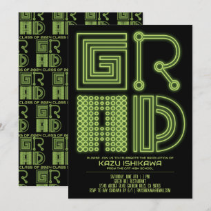GRAD Green neon Graduation party Invitation
