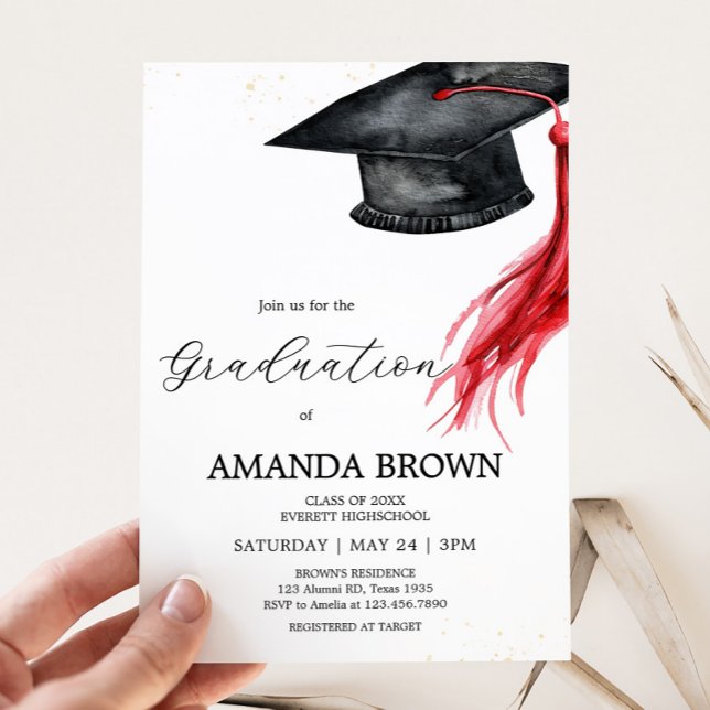 Grad Hat Graduation Party Invitation (Modern Grad Hat Graduation Party Invitation)