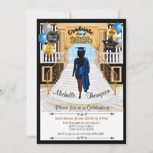 Grad Invitation Afro-Américaine Blue Gown