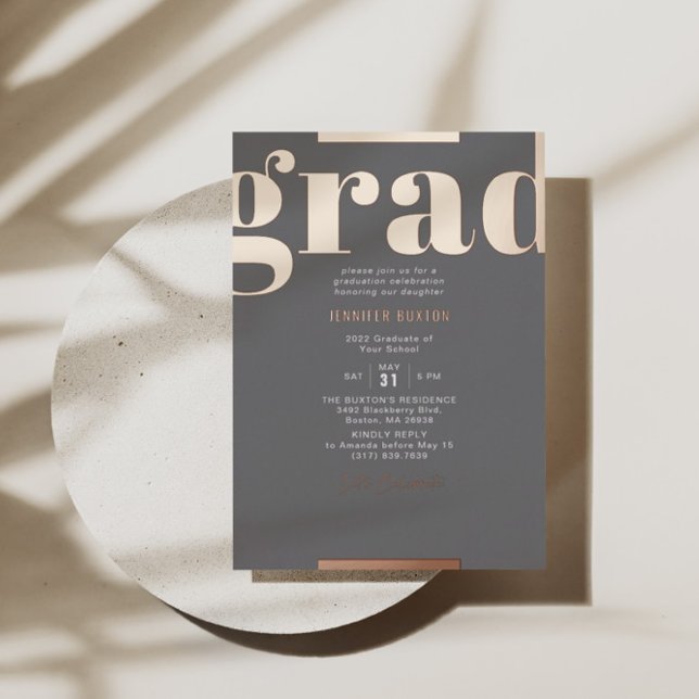 Grad Modern Bold Graduation Party Grey Rose Gold  (Creator Uploaded)