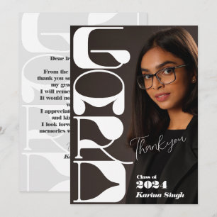 GRAD! Modern Script Graduation Photo Thanks cards