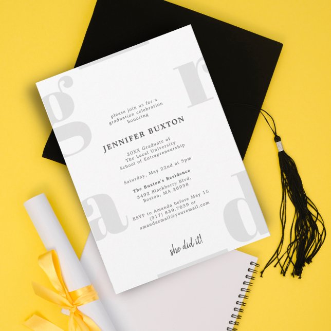 Grad Modern Silver Grey Graduation Party Invitation (Creator Uploaded)
