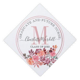 Grad Monogram Future Nurse Blush Pink Floral Graduation Cap Topper