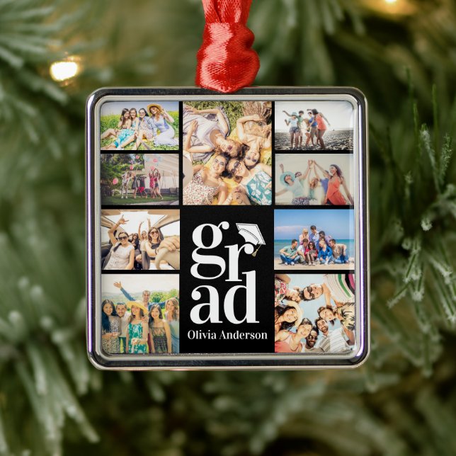 Grad Multiple Photo Collage Memories Metal Ornament (Tree)