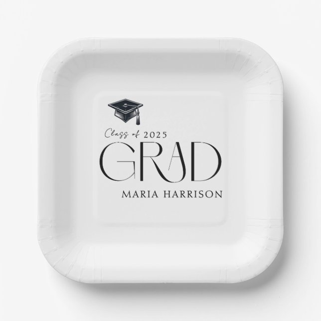 Grad Party Black and White Paper Plate (Front)