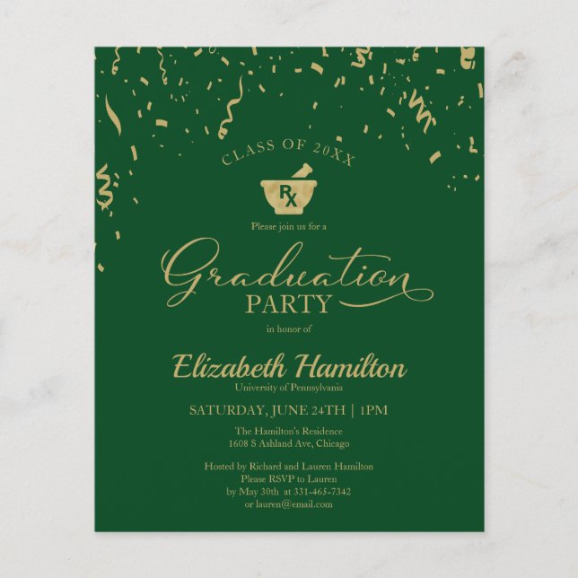  Grad Party Budget Invitation Pharmacy School (Front)