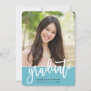 GRAD PARTY chic photo trendy calligraphy turquoise Invitation