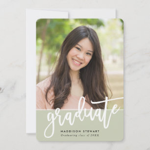 GRAD PARTY chic photo white calligraphy sage green Invitation