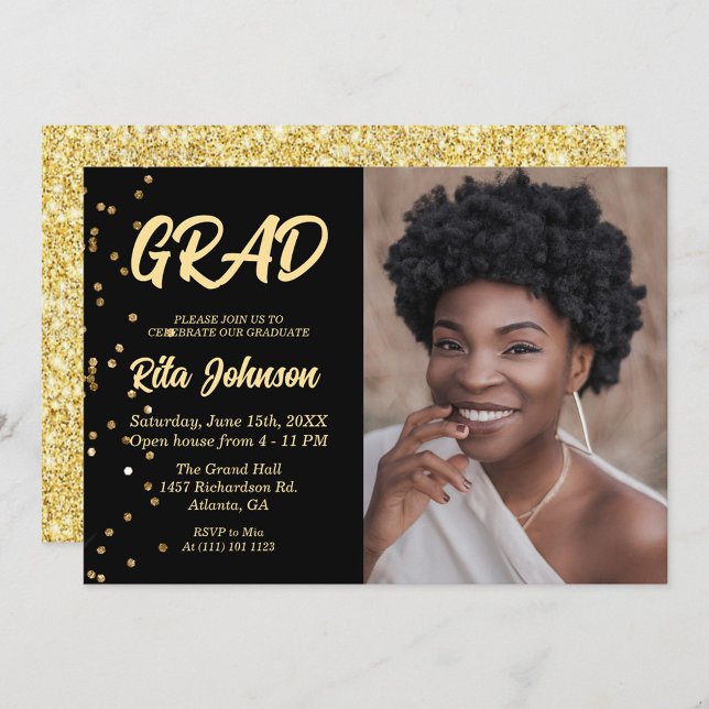 Grad Party Class of 2023 Gold Glitter Graduation Invitation (Creator Uploaded)