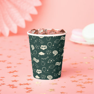 Grad Party Doodle Icon Pattern Green Paper Cups