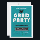 Grad Party Invitation<br><div class="desc">A bold, teal invitation framed in white with black accents. Perfect for either gender. The card is easy to customize with your wording, font, font colour and choice of six paper types. Not exactly what you're looking for? All our products can be custom designed to meet your needs at no...</div>
