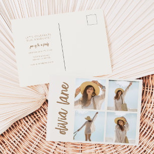 Grad Party Invitation Postcard with Four Photo