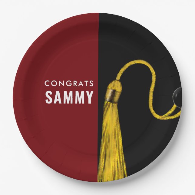Grad Party Maroon Paper Plates (Front)