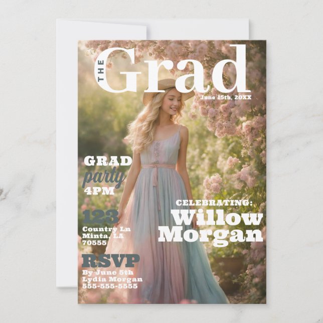 Grad Party Photo Magazine Cover Invitation (Front)