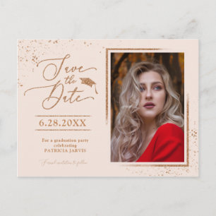Grad Party Save The Date Festive Rose Gold Glitter Postcard
