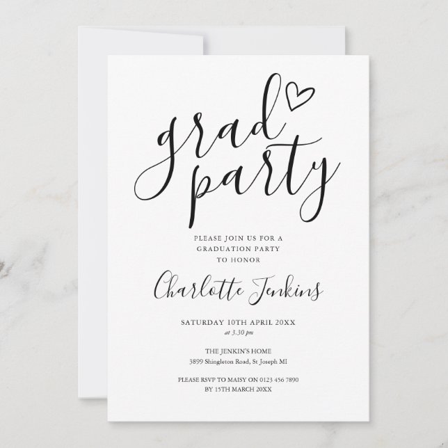 Grad Party Script Heart Graduation Party Invitation (Front)