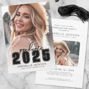 Grad Party Simple Black White Photo Graduation Invitation