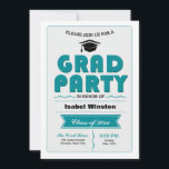 Grad Party White Invitation<br><div class="desc">A bold, white and teal invitation framed in teal with black accents. Perfect for either gender. The card is easy to customize with your wording, font, font colour and choice of six paper types. Not exactly what you're looking for? All our products can be custom designed to meet your needs...</div>