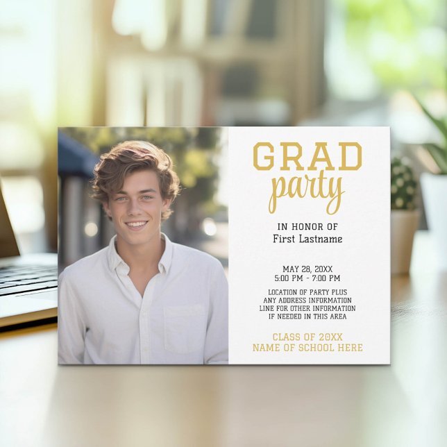 Grad Party with Vertical Photo Classic Graduation Invitation (Graduation Party Invitation with Photo)